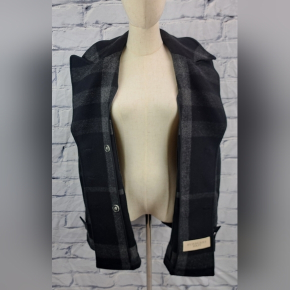 Burberry Double Breasted Pea Coat Winter Jacket Wool Check Plaid Plus Sz 14 US - Picture 8 of 15